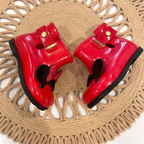 Mini Melissa Mini Sugar Rain Disney PVC Minnie Mickey Rain Boot Red Size 7 - Picture 4 of 10